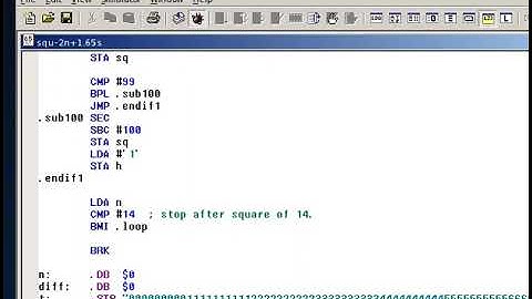 6502 Assembly Program to show Squares using diff = 2n+1.