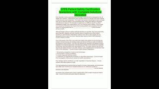 CPPS Patient Safety Certification Questions with Complete Solutions 202320243544