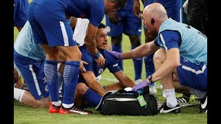 Chelsea winger Pedro taken to hospital with suspected concussion after suffering horror head injury