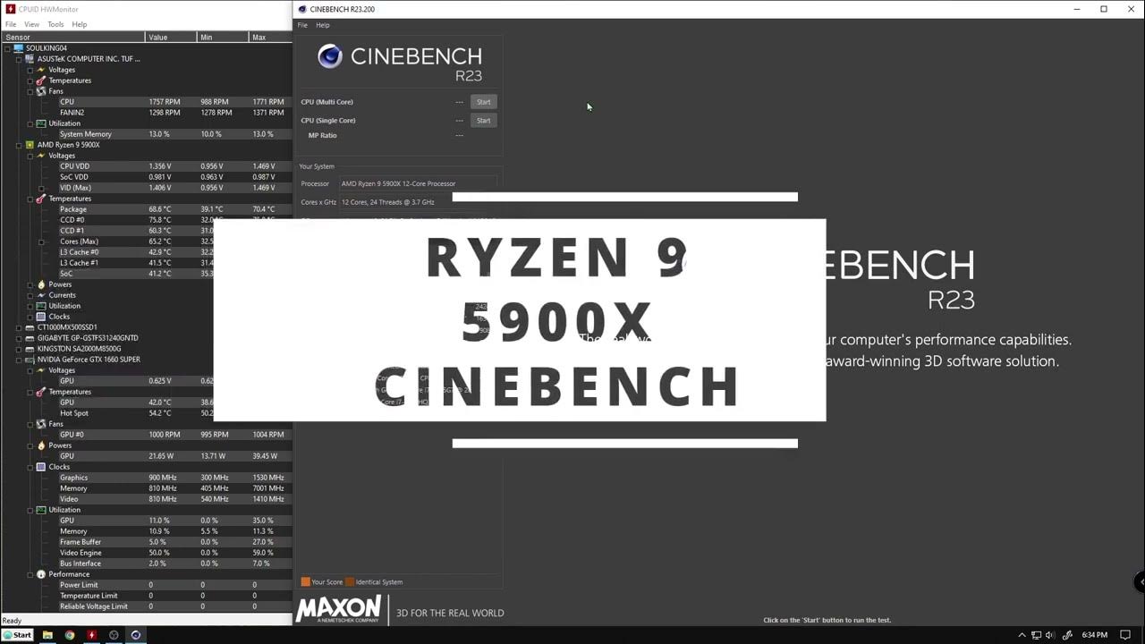 RYZEN 9 5900X CINEBENCH ON A ASUS TUF B450M GAMING PLUS II MOTHERBOARD THERMALRIGHT PA SE 120