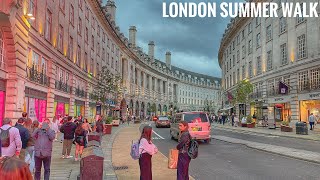 England, London City Summer Streets Heatwave Evening Walk in London | Central London View at 31°C