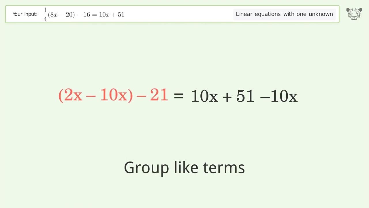 linear-equation-with-one-unknown-solve-1-4-8x-20-16-10x-51-step-by