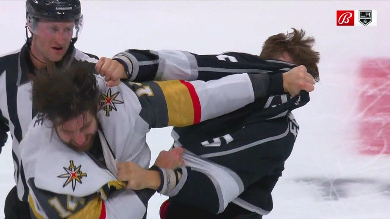 Andreas Englund and Nicolas Hague drop the gloves.