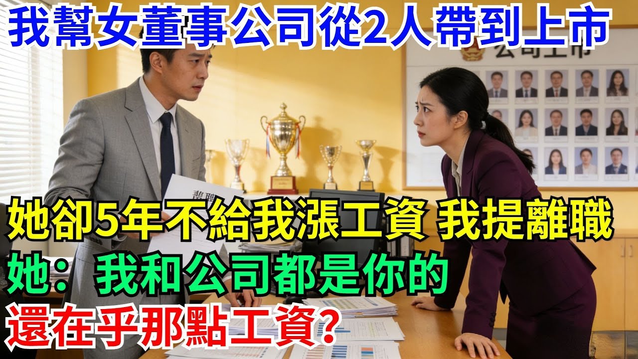 我幫女董事把公司從2人帶到上市，她卻5年不給我漲工資，我提離職，她：我和公司都是你的，還在乎那點工資？#男頻小説#都市#故事#小説#爽文