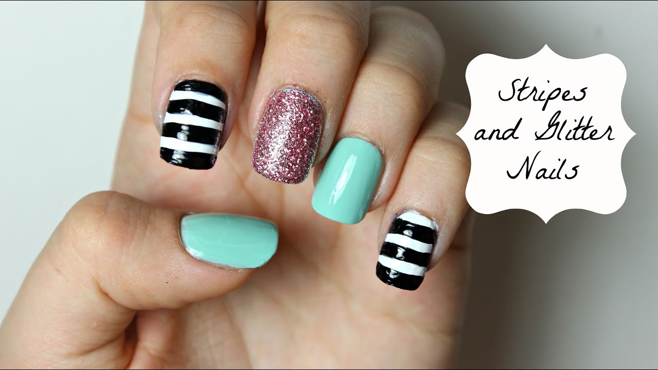 Funky Stripes and Glitter Nails | Viki Nailbeauty - YouTube