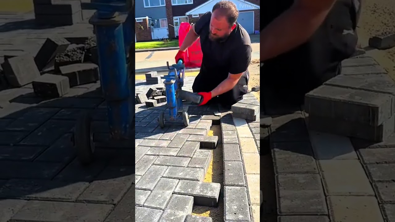 Watch installing dark paving blocks neatly on a sand base using a manual block splitter tool on YouTube Watch installing dark paving blocks neatly on a sand base using a manual block splitter tool on YouTube