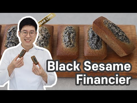 Black Sesame Financier with tuile  Great twist to the classic