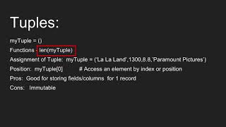 lesson 13 concepts -- data structures -- list, dictionary, tuple