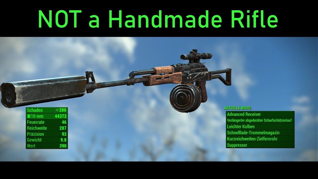 Fallout 4: Imposter Handmade Rifle - Suppressed Explosive Sniper "Handmade" 10mm Pistol
