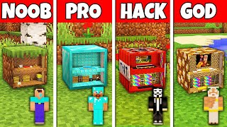 Minecraft Battle: NOOB vs PRO vs HACKER vs GOD! BLOCK HOUSE BASE BUILD CHALLENGE in Minecraft