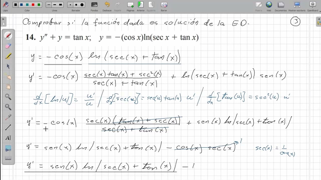 Comprobar que la función dada es solución a la ecuación diferencial de segundo orden