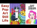 Easy Cat with Lemons Pop art style Still life Acrylic tutorial  live stream  | TheArtSherpa