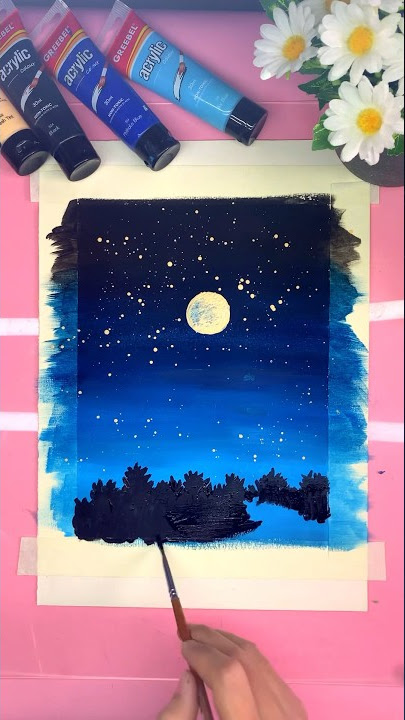 Melukis pemandangan langit malam 🌕 #greebel #catakrilik #tutorialmelukis #melukis #belajarmewarnai
