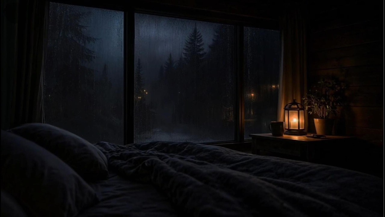 Dark Cabin Bedroom Rain & Distant Thunder 🌧 Cozy Night for Deep Sleep ...