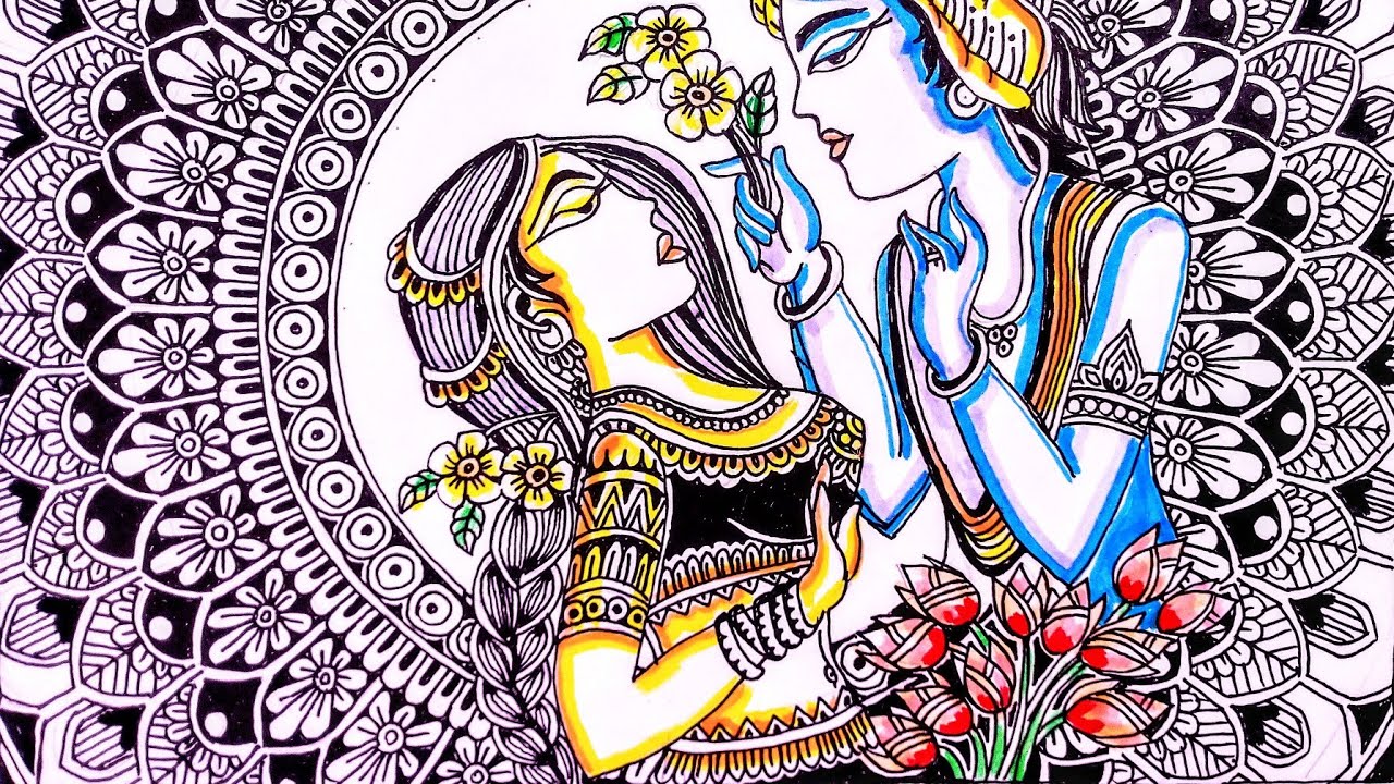 Radha Krishna Painting with Mandala Art Style, Drawing 3 YouTube