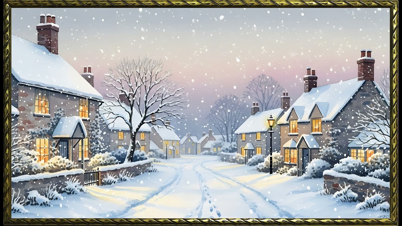Quiet Meadow Under Gentle Snowfall  | Gold Frame TV Art | Art Screensaver for TV | Wall Art