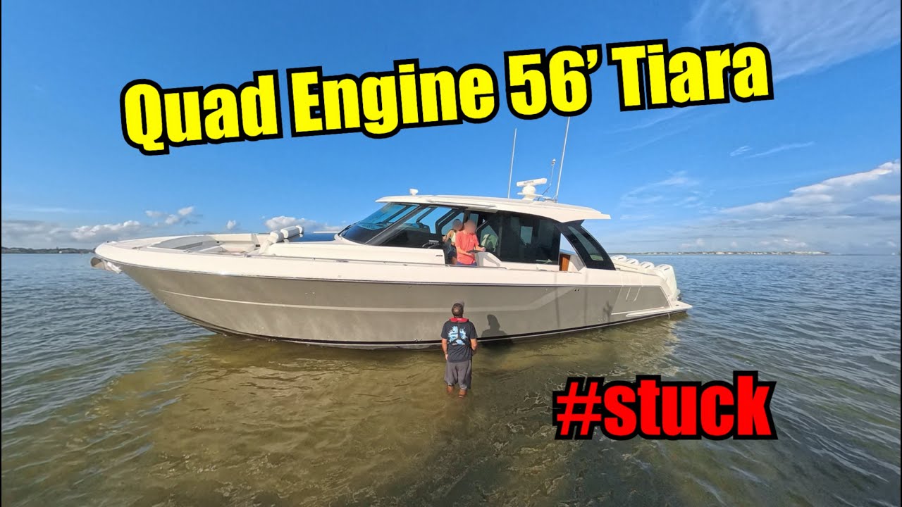 Quad Engine 56' Tiara Runs Hard Aground At High Speed! Towboat US Rescue and Tow Off the Sandbar!