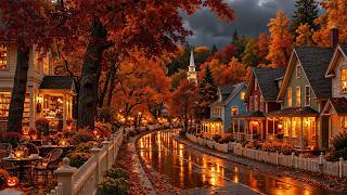 Walking Into a New England Village on an October Night 🍂 Autumn Jazz, Warm Lights for Quiet Nights screenshot 5