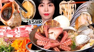 ASMR MUKBANG🐙| SEAFOOD STEW(OCTOPUS,SHRIMP,ABALONE,SCALLOP,CLAM,PEN SHELL),SPRING ROLL,NOODLES