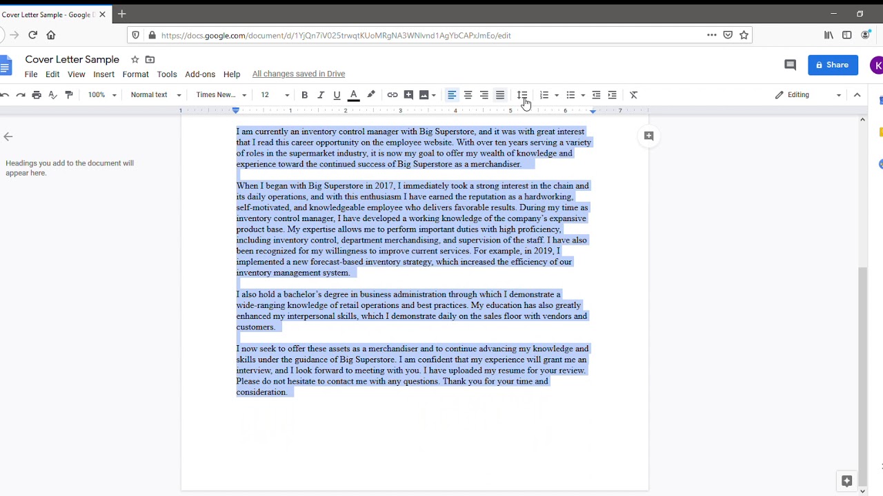 Formatting a Cover Letter Using Google Docs with Keith