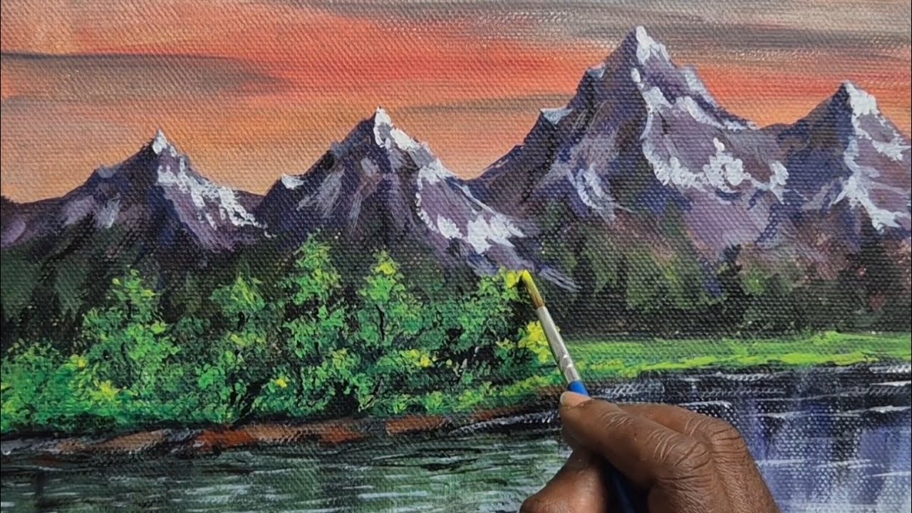 “Beautiful Mountain Landscape Painting | Sunset Nature Scenery Acrylic Art”