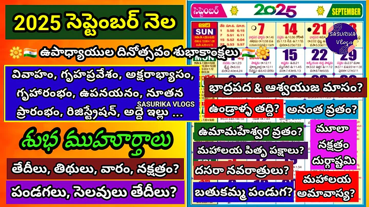 Important Days in September 2025 | September 2025 Good Days | 2025 September Calendar |  Muhurtham