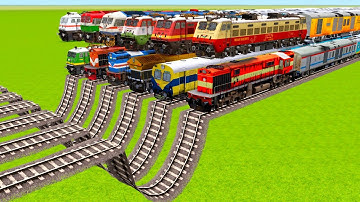 TWELVE TRAINS HIGH RUNNING ON DEEEP RISKY POTHOLES AND FLYING RAILROAD TRACKS|🔺 Train simulator|