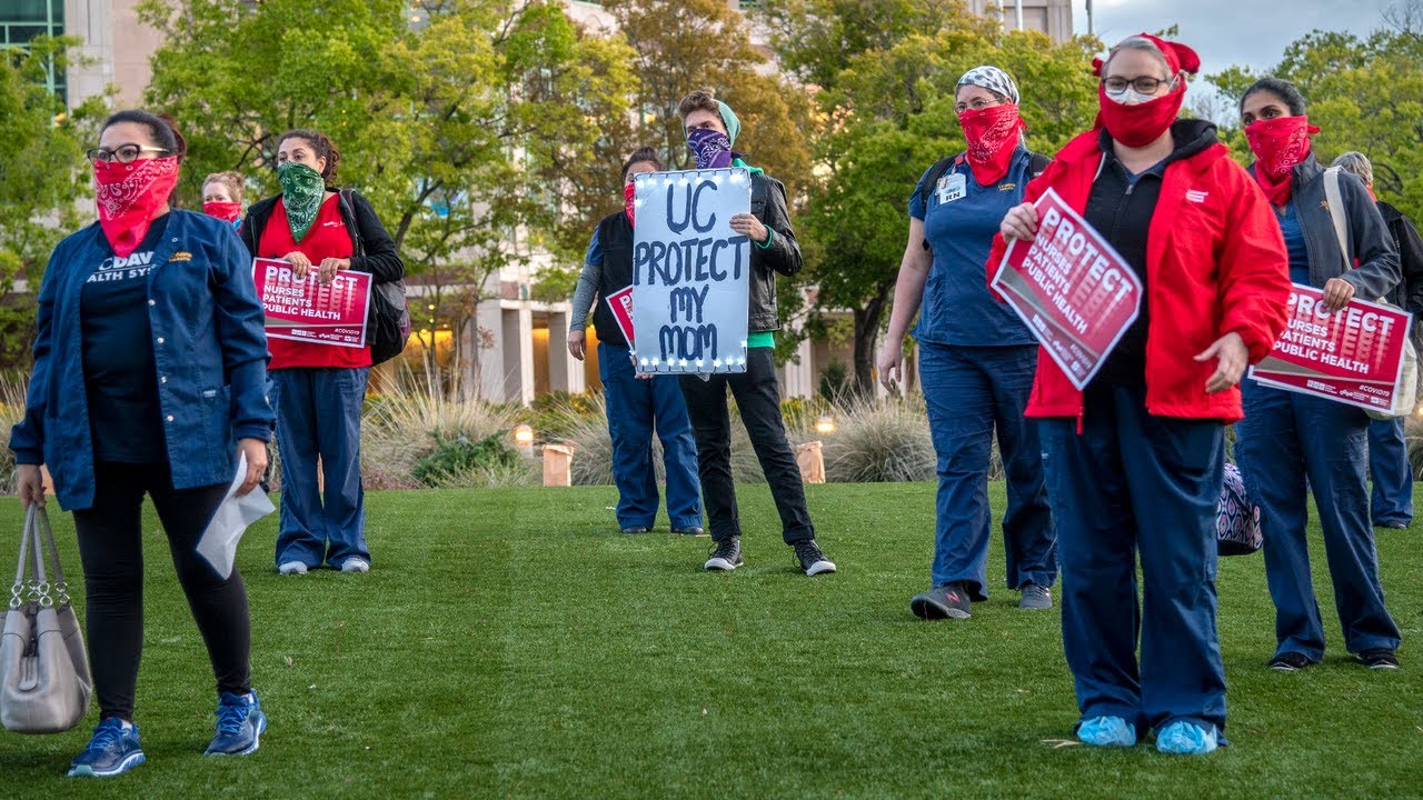 UC Davis nurses sing 'Stand By Me' in vigil demanding safety during