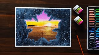 Leaf Double Exposure Painting | Combining Acrylic And Soft Pastels screenshot 1