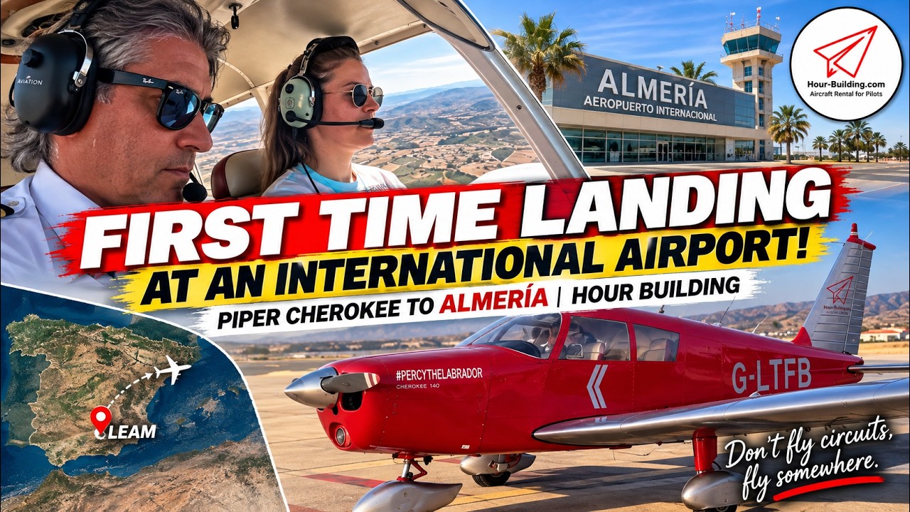First Time Landing at an International Airport! Piper Cherokee to Almería Hour Building