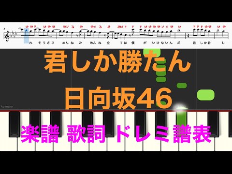 君しか勝たん 日向坂46【楽譜付き/歌詞あり/ドレミファ譜表あり/カラオケ】主旋律　演奏タイミング　ピアノ　オカリナ　フルート　トランペット演奏に最適