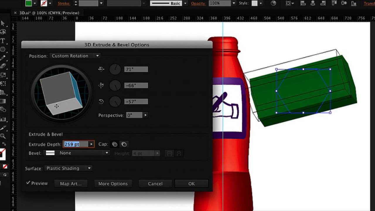 3d Extrude And Bevel Learnkey Illustrator Cs6 Tutorial Youtube