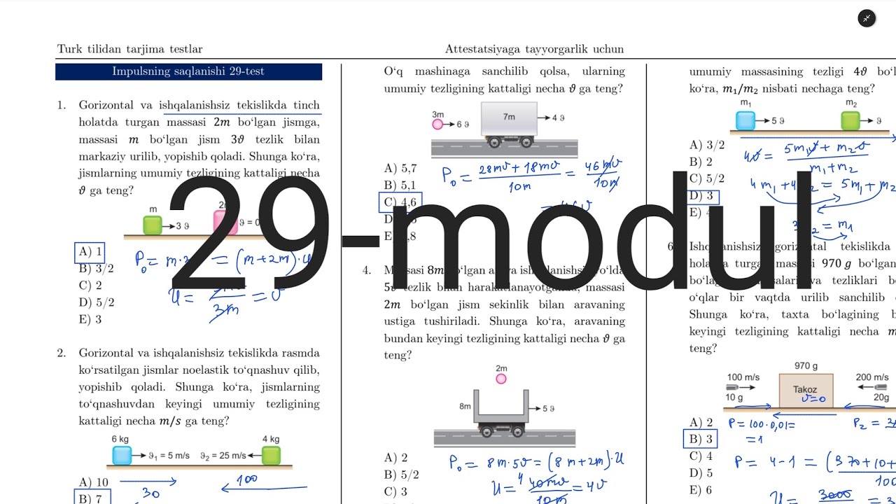 29 - modul yechimlari. Turkcha Ayt-fizika tarjima kitobi