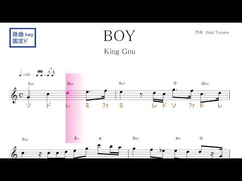 BOY アニメ『王様ランキング』OP（King Gnu キングヌー）原曲key 固定ド読み／ドレミで歌う楽譜【コード付き】