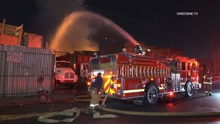LAFD Firefighters Battle Pallet Yard Fire | Los Angeles