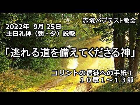 2022年9月25日(日)（朝・夕）赤塚教会礼拝説教「逃れる道を備えてくださる神」コリントの信徒への手紙Ⅰ 10章1~13節