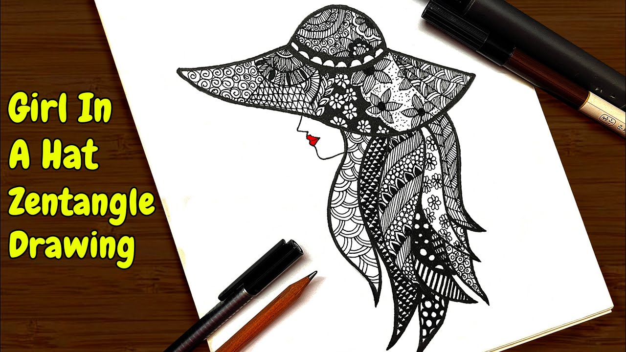 How to draw Zentangle Pattern Drawing | Girl In A Hat Drawing | Shylin's Sketchbook