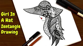 How To Draw Zentangle Pattern Drawing Girl In A Hat Drawing Shylins Sketchbook