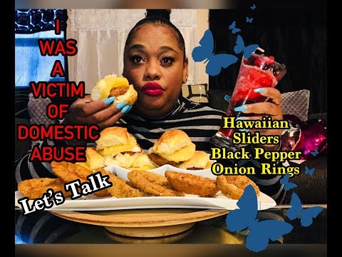 HAWAIIAN SLIDERS 🌺 || BLACK PEPPER ONION RINGS ||MUKBANG | EATING SHOW
