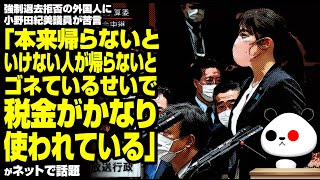 強制退去拒否の外国人に小野田紀美議員が苦言「本来帰らないといけない人が帰らないとゴネているせいで、税金がかなり使われている」が話題