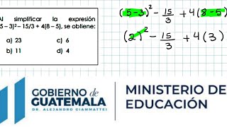ítem #7 de la evaluación diagnóstica para docentes Al simplificar la expresión (5-3)²-15/3 4(8-5) ítem #7 de la evaluación diagnóstica para docentes Al simplificar la expresión (5-3)²-15/3 4(8-5)