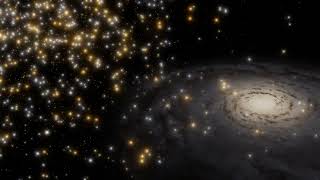 Procgen cluster in intergalactic space near procedurally generated galaxy