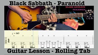 Paranoid - Black Sabbath - Guitar - Demonstration - Lesson - Rolling Tab - Standard Tuning - 440