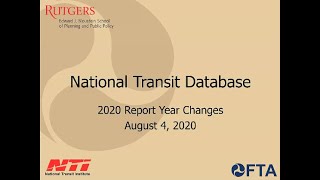 Webinar: Important Clarifications for 2020 Annual NTD Reporting 080420