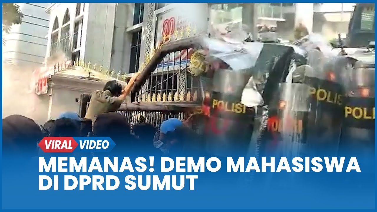 MEMANAS! DEMO Mahasiswa di DPRD Sumut Buntut Protes Tunjangan DPR, Bakar Ban Hingga Dorong-Dorongan