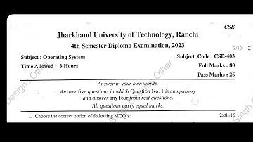 Jharkhand Diploma 4th Semester Operating System | PYQ | 2023 | CSE | #questionpaper #diploma #2023