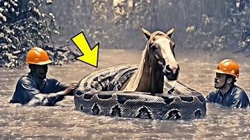 Rescue Team Saves a Trapped Horse From a Monster Python!