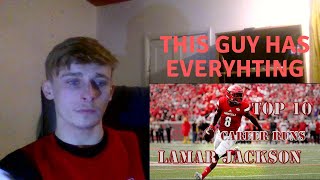 Soccer fan reacts to American Football - Top 10: Career Runs of Lamar Jackson