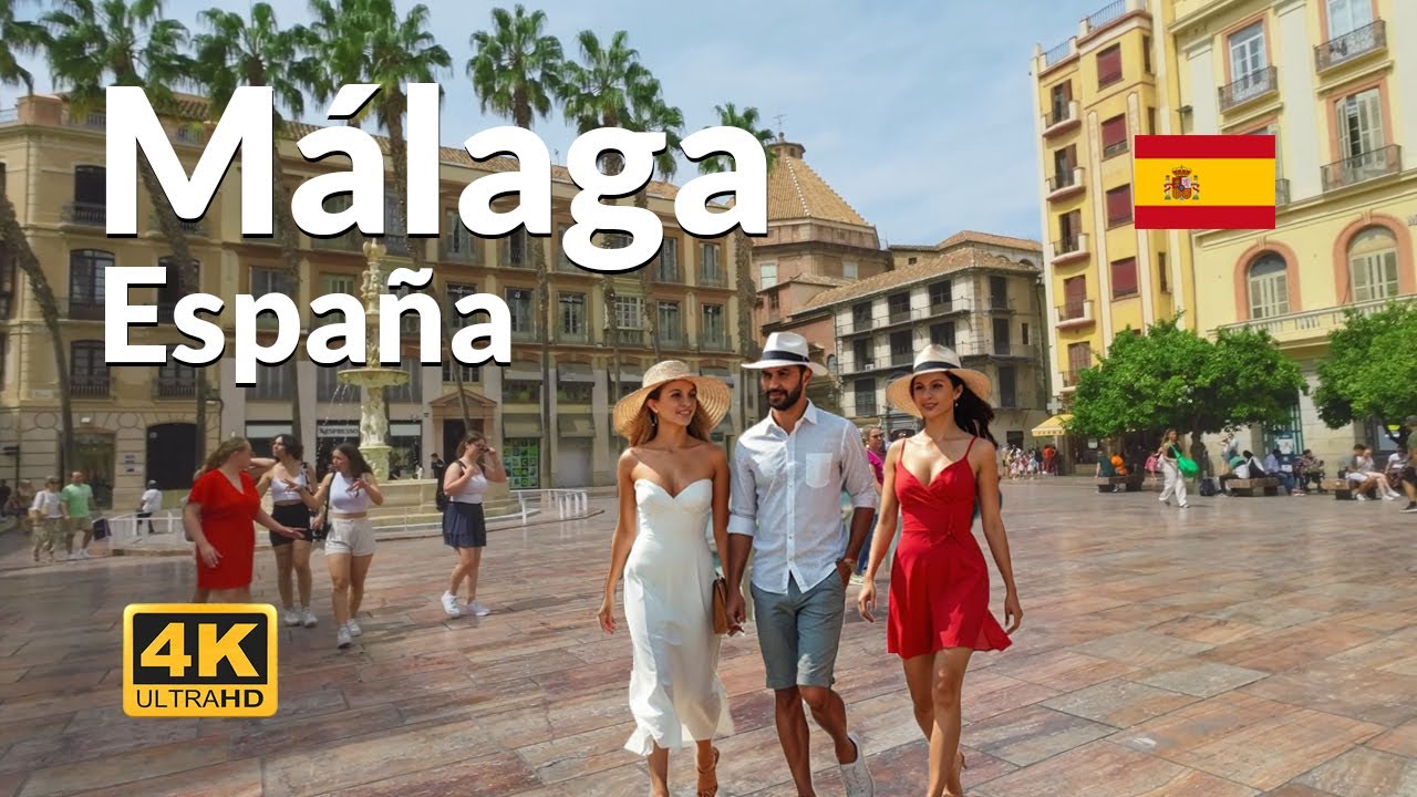 Malaga, 西班牙 | Málaga公园 | 历史徒步之旅 4K