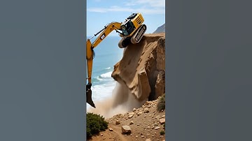 Excavator Falls off Cliff 😨 #excavator #building #construction  #crash #short
